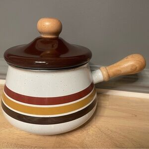 Vintage 1970s Enamel Fondue Pot Mid Century Modern